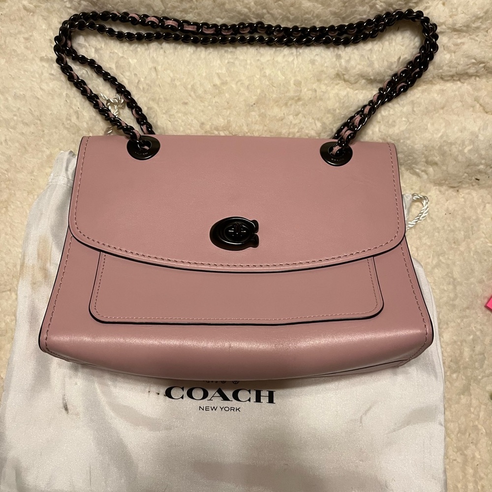 Coach EUC Parker Pink Gunmetal Leather Shoulder Bag